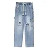Jeans masculinos TFETTERS 2023 Spring Autumn Hole Ripped Men Multi Pocket Baggy Straight Unissex Streetwear Roupas de hip-hop