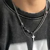 Pendant Necklaces Hip-hop Cross Splicing Double-layer Titanium Steel Necklace Men's Trendy Versatile High Street Design Sense Niche