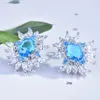 Stud Earrings High Quality Blue Topaz 925 Stamp Luxury Carbon Diamond Zircon Earring Wedding Bridal Jewelry Gift