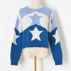 Camisolas femininas Mohair Mohair Crop Sweater Feminino Color Block Stars Jacquard Knit Pullover Jumpers 2023 Outono Inverno Tops