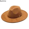 Chapéus de aba larga balde Bauhinia para mulheres Vintage camurça feltro chapéu Fedora Panamá Western Cowboy inverno cavalheiro formal masculino chapeu feminino 230801