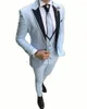 Herenpakken Lichtblauw Mannen 3-delig Kostuum Homme Bruidegom Bruiloftskleding Terno Masculino Slim Fit (Jas Vest Broek)