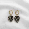 Dangle Earrings Bohemia White Black Enamel Leaf Drop For Women Zircon Stainless Steel Huggie Hoops Circle Statement Jewelry