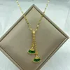 Colares com Pingente Colar de Aço Inoxidável Verde Zircônia Longa Borla em Forma de Leque Para Mulheres Estilo Elegante Moda Jóias