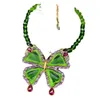 Hänge halsband medeltida stil färgglada grön fjäril halsband brosch ut utsökt modeteston glas smycken kvinnor parti