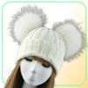 Hiver Real Fur Ball Bamans pour femmes Ladies y Double Ratcoon naturel Fur Pom Pom Skullies Hat de bonnet avec 2 pompom7333596