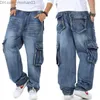 Pantalons pour hommes surdimensionnés 46 jeans amples pantalons en denim pour hommes poche droite vêtements de rue décontractés hip-hop marque bleu large jambe train de marchandises Z230802