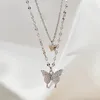 Ketten Elegante Silberfarbe Glänzende Schmetterlingshalsketten Damen Exquisite Doppelschicht Schlüsselbeinkette Halskette Schmuck Geschenk