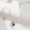 Pendanthalsband Korea Luxury Zircon Charm 3D Liquid Metal Hollow Lava Love Pearl Necklace For Women Accessories smyckespresent