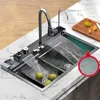 Digital Display Waterfall Sink Stael ze stali nierdzewnej zlew kuchenny duży pojedynczy zlew nowoczesny inteligentny wielofunkcyjny zlew