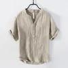 Men's T Shirts Vintage Men Pure Linen T-Shirts Casual Fresh Chinese Style V-Neck Half Sleeve Pullover Blouse Top Urban Thin Breathable Tees