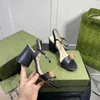 Äkta läder casual sko chunky häl mule lyxig designer sandal dansskor metall logotyp glid sommar resor toffel sandale klänning kvinnor mens strand skjutreglage lady