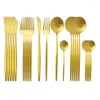 Dinnerware Sets 24Pcs Matte Red Gold 18/10 Stainless Steel Wedding Birthday Cutlery Set Knife Fork Spoon Silverware Tableware