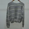 Kvinnors tröjor Kvinnor O-hals Mohair Wool Blends Stripes Ströja Loose Casual 2023 Kvinnlig långärmad jumper Knitkläder