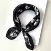 Scarves 100% Mulberry Silk Neckerchief Scarf Women Luxury Brand Skull Bandana Foulard Square Kerchief Ladies Headwear Head Hair Scarves J230801