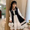 Casual Dresses Japanese Woman Dress Lolita Style Contrast Color Patchwork Ruffles Robe Femme Lace Sweet A-Line 2023 Vestidos de Mujer