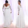 Lange Mouwen Plus Size Trouwjurken Met V-hals Applique Strand land Bruidsjurken Uit De Schouder Bruidsjurken Vestido230m