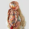 Halsdukar 2022 Neckerchief Shawl Wraps Print Silk Satin Scarf Square Women Muslim Hijab Elegant pannband Bandana Design Brand Foulard J230801