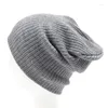 Berretti Cappello lavorato a maglia tinta unita elastico Berretti da donna Berretto con teschio solido Inverno Tenere al caldo Pullover monocromatico per adulti grigio blu nero