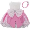 Flickans klänningar småbarn Big Bow Baby Girl Dress Born Lace Tutu Dopning 1st Birthday Princess Dress Elegant Party Ball Gown Dress Vestidos 230801