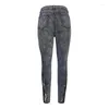 Women's Jeans High Waist 2023 Spring Lace Stitching Fashion Retro Grey Sexy Skinny Pants Pencil Strech For