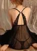 Сексуальное кружево V шея сетка ruffle Nightdress Women Женщины -одежда искушения без спины пустое мини -спальное платье Женская ночная одежда L230626