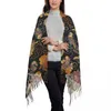 Foulards femmes écharpe japonais fleurs asiatiques et Koi hiver châles mince enveloppement dame gland chaud poilu Bufanda étole