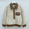 Women's Fur Women Fashion Faux Pu Leather Patchwork Imitation Lamb Coat Khaki Short Outwear Autumn Casual Long Sleeve Female