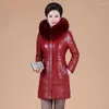 Women's Leather Middle-aged And Elderly Bown Jacket Keeps Warm In Winter The Long Fashion Mother Haining Coat.