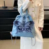 Оптовая торговля с фабрики женские сумки на ремне 4 цвета ниша дизайн бабочка модная сумка уличный популярный холст рюкзак для отдыха Джокер сумка-ведро на шнурке 6893 #