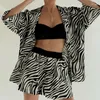 Pijamas de pijamas femininos listrados zebra de verão com shorts conjuntos de roupas de dormir femininas 2023 cetim seda casa terno roupas de noite