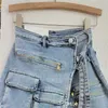 2023 mode Frauen Shorts Röcke Elastische Jeans Unregelmäßige Multi Tasche Cargo Hosen Zipper Tasche Shorts Frühling Sommer Neue Denim Rock hosen