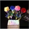 Party Decoration Glowing Artificial Roses Flowers Led Light Up Long Stem Fake Silk Rose för DIY Bouquet Table Centerpiece Home Atmosp