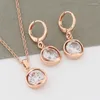 Necklace Earrings Set Trend 585 Rose Gold Color Simple Round Sets Fashion Natural Zircon For Women Vintage Jewelry