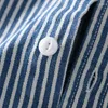 남성용 캐주얼 셔츠 #7661 연한 파란색 구동 줄무늬 데님 셔츠 남자 겉옷 빈티지 청바지 긴 소매 포켓 버튼 남성 슬림