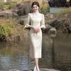 Ethnic Clothing 2023 Spring Simple Thin Improved Cheongsam Half-sleeved Lace Edge Daily Casual Wedding Party Qipao Evening Dress For Women