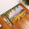 Mattor Vintage Oil Målning Village Mönster Köksgolvmatta Anti-halk Välkommen MAT Korall Velvet matta Dörrat inomhus golvmattor Tapis R230731