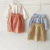 Clothing Sets Summer 2023 Baby Girls Cotton Clothes Infant Fashion Long Sleeve Floral Shirt Solid Color Lace Suspender Skirt 2