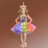 Девушка платья девочки день рождения день рождения liight Up Unicorn Dutu Dresses Princess Dress Play Stipe Halloween Рождественский костюм единорога для детской одежды 230801