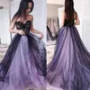 Purple and Black Gothic A Line Wedding Dresses Strapless Appliques Lace Tulle Plus Size Wedding Dress Bridal Gowns Vestidos De Noi273Y