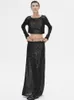 Work Dresses BOOFEENAA Sparkling Sequin Long Sleeve Top And Maxi Skirt Set 2 Piece Matching Sets 2023 Fall Outfits Sexy Dress C88-HG32