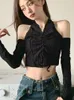 Dames Blouses Zwart Strappy Sexy Elegante Tops Dames Uitgesneden Koreaanse Mode Slanke Blouse Vrouwelijke Hanghals Designer Vintage 2023 Zomer