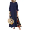 Casual Dresses Women Maxi Dress Three Quarter Sleeve Cotton Linen Oversized Solid Color Crew Neck Button Decor Vestido