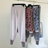 Calças femininas de duas peças com estampa de leopardo 2 peças conjuntos femininos de malha manga longa com decote em V pulôveres e cenoura jogging terno Outwear Femme