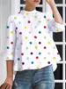 여자 T 셔츠 Uoozee Female Fashion Polka-Dot 스탠드 칼라 캐주얼 블라우스 봄 여름 3/4 소매 여성을위한 3/4 소매 2023