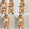 Kvinnors spårvävkvinnor Kvinnor Fashion Casual Two-Piece Set Suits Wear Female Print Spaghetti Strap Top Shorts Drop Delivery Apparel DHFS8