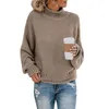 Women's Sweaters Fashion Turtleneck Knit Pullover Sweater Women Solid Color Long Sleeve Knitted Tops Casual Loose Short Knitting Female