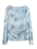 Women's Blouses Women S Casual Long Sleeve Tie-dye Print Crew Neck Slim Fit T-shirt Stylish Pleated Ladies Top For Streetwear Sweatershirts