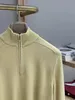 Mens Sweaters Winter loro piana Long Sleeve Zipper Cotton and Silk Sweater Pullovers Yellow and Blue