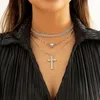 Hanger Kettingen PuRui Hip Hop Cross Multilayer Ketting Voor Vrouwen Luxe Charm Rhinestone Claw Chain Punk Mode-sieraden